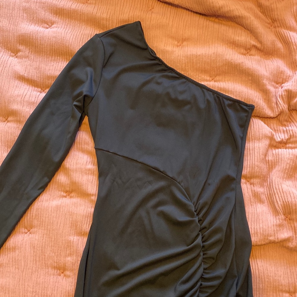 One shoulder black mini dress